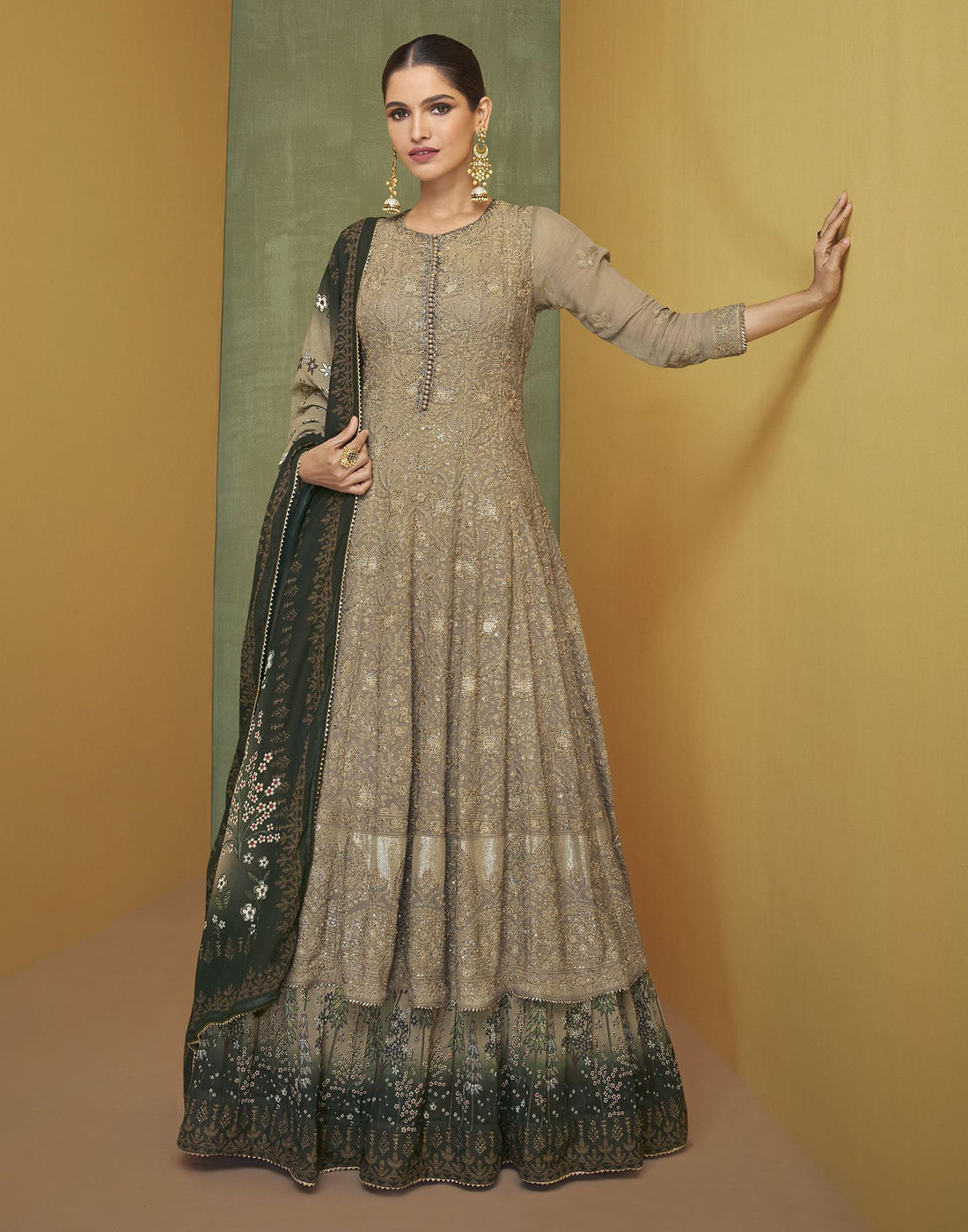 Light Brown Embroidered Anarkali Suit | Leemboodi