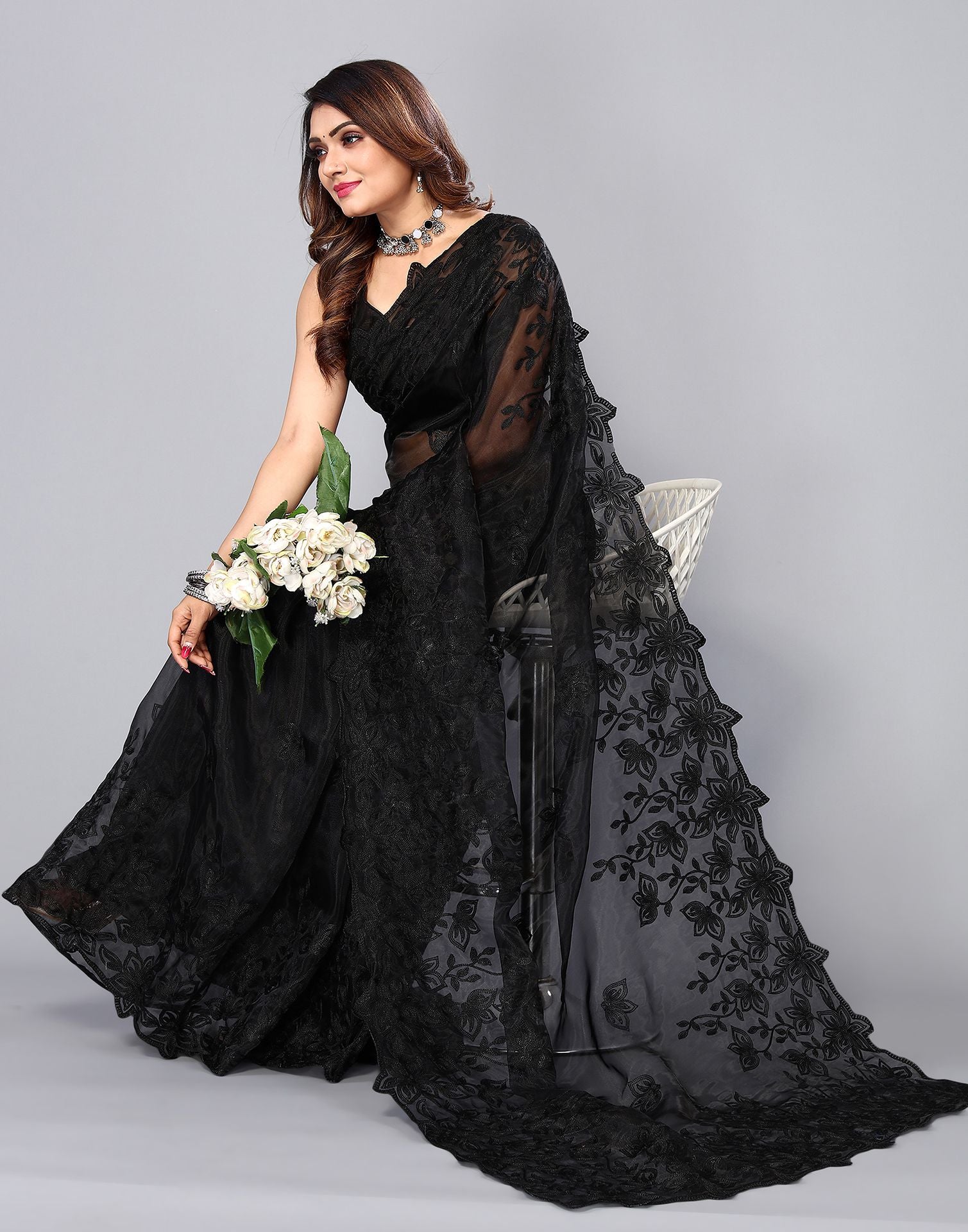 Black shop organza saree