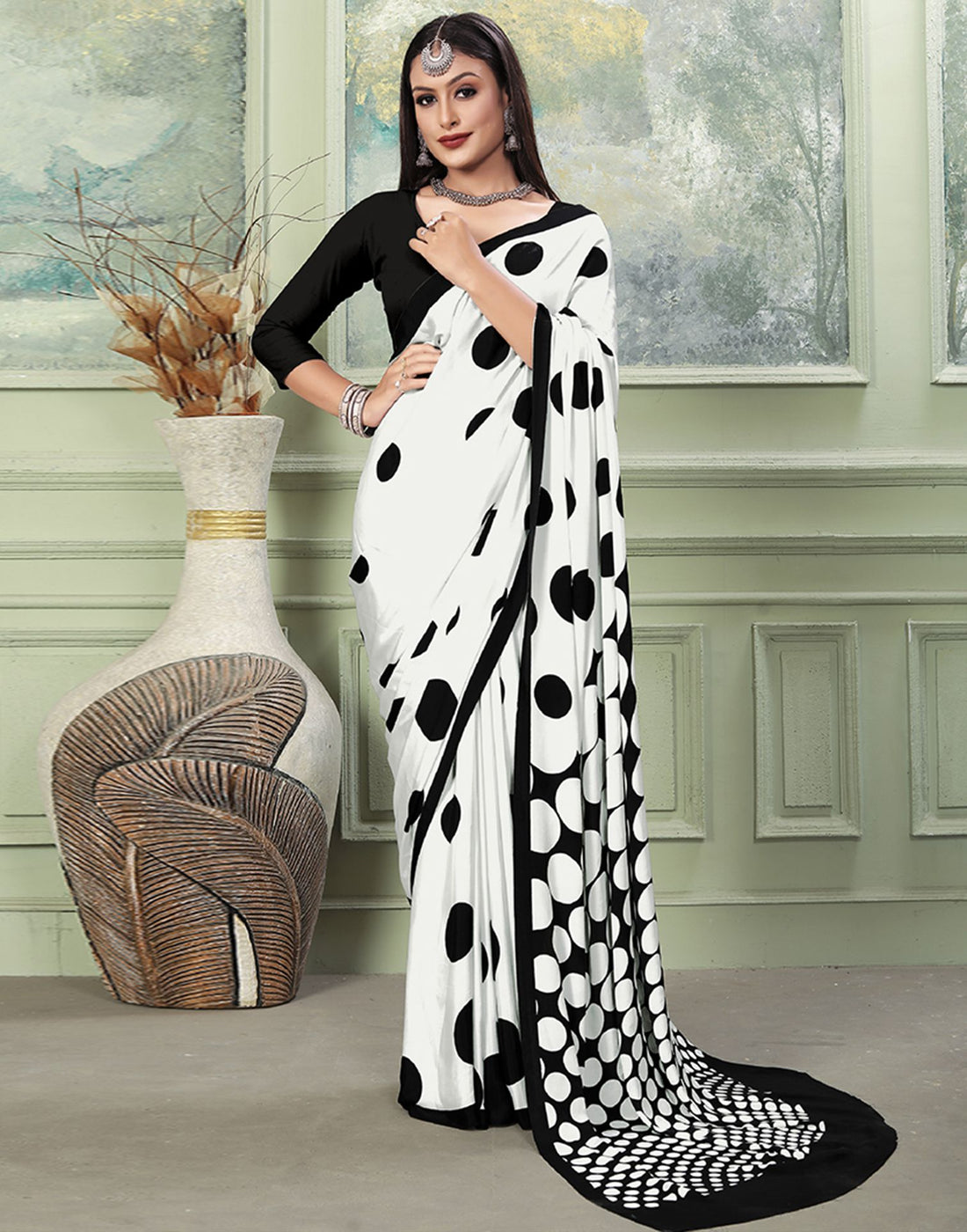White Printed Silk Saree | Leemboodi