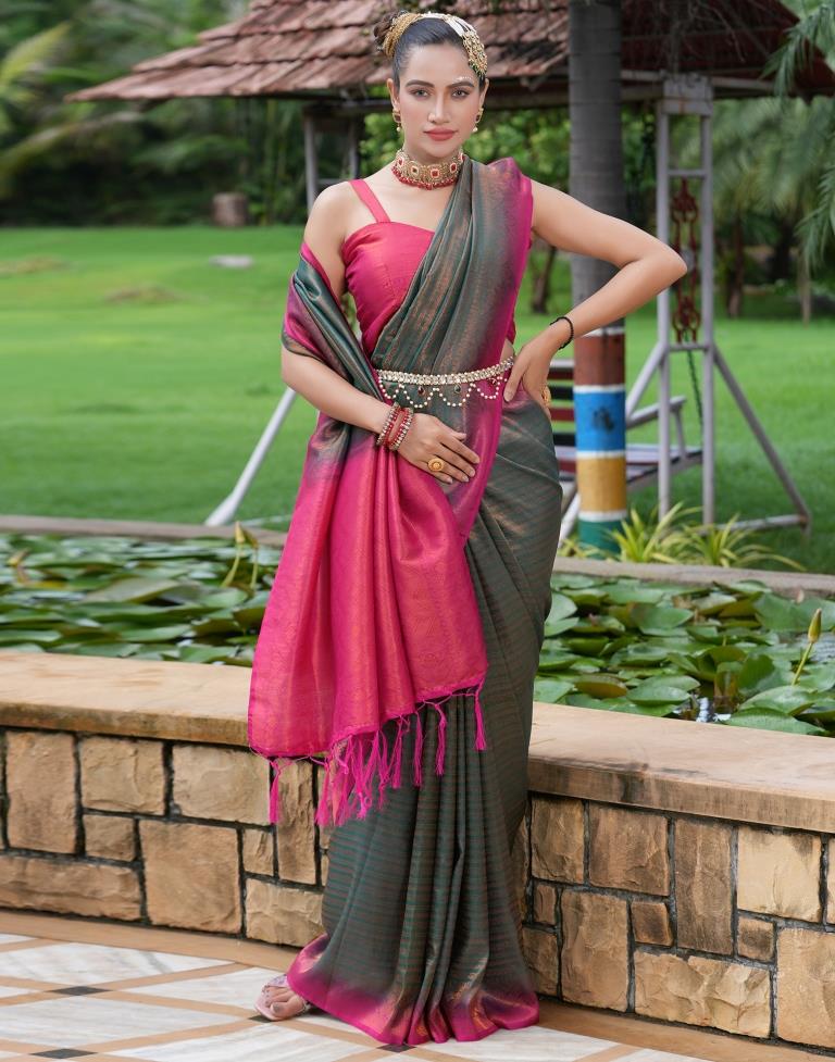 Dark Green Silk Weaving Kanjivaram Saree | Leemboodi