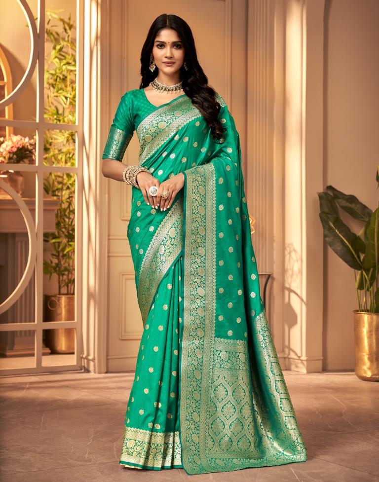 Steel Rama Color Heavy Banarasi silk Emboss Saree Gorgeous all over Bo –  Amirat