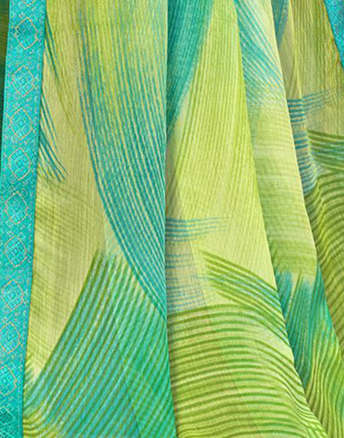 Parrot Green Printed Chiffon Saree