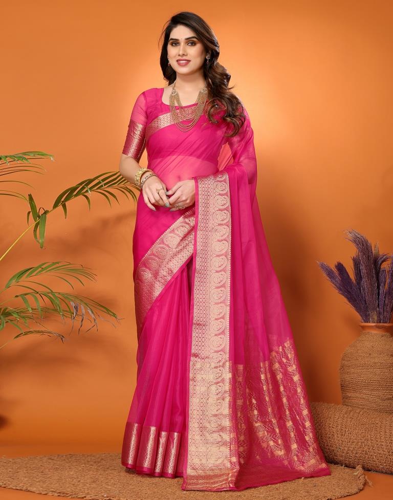 Jogan Glass Organza Rani Pink Saree