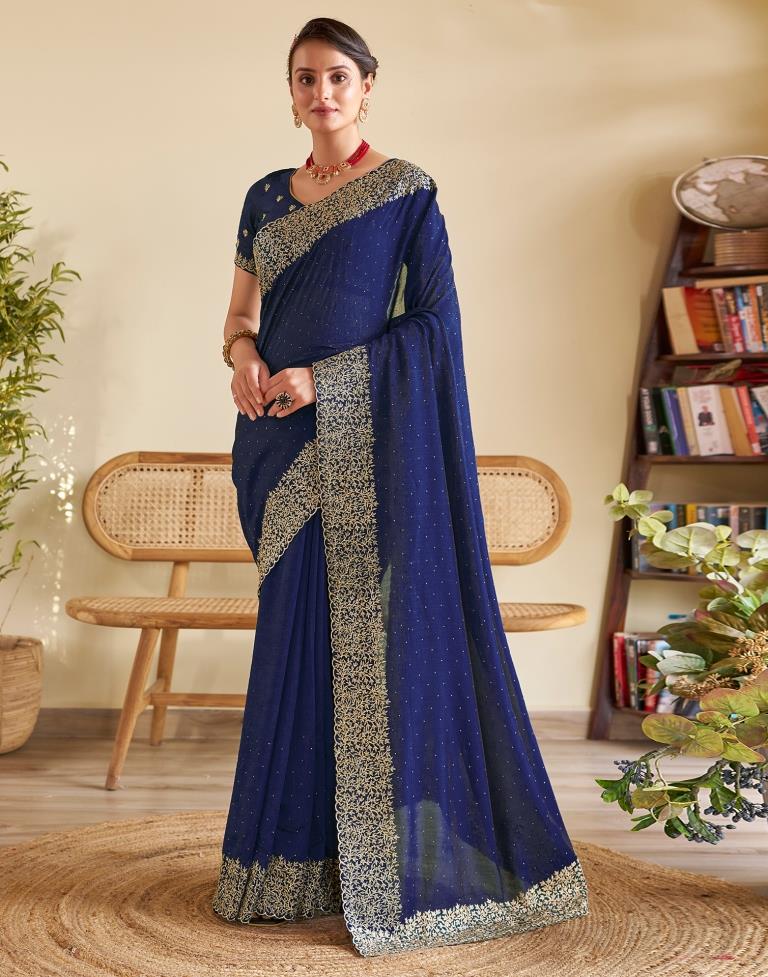 Dark blue plain saree best sale