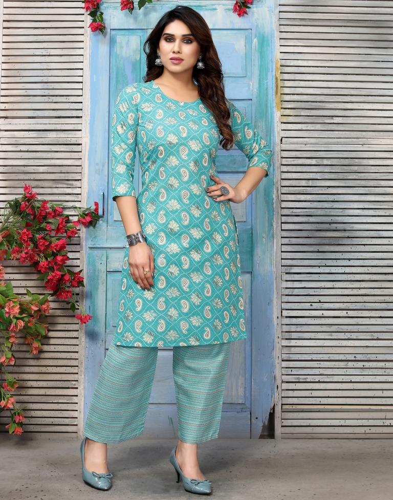 Blue cotton outlet straight kurta