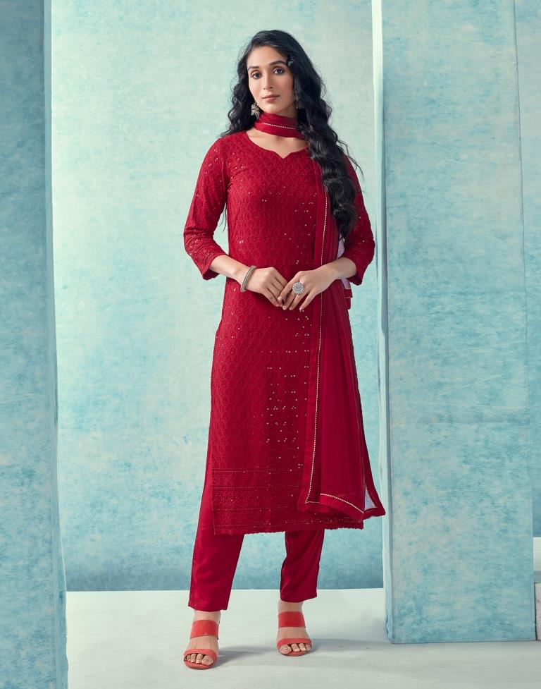 Maroon Sequence Kurti with Pant And Dupatta