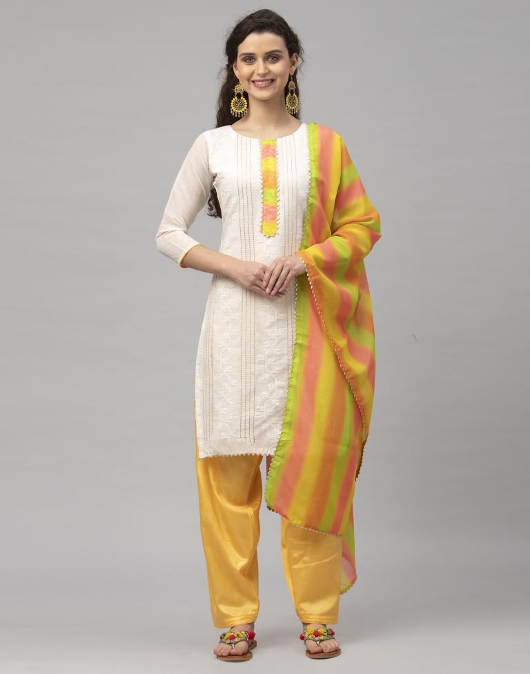 Definitive Off White Cotton Embroidered Unstitched Salwar Suit