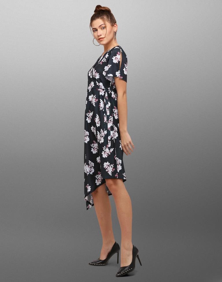 Black Coloured Digital Printed Crepe Dress | Leemboodi