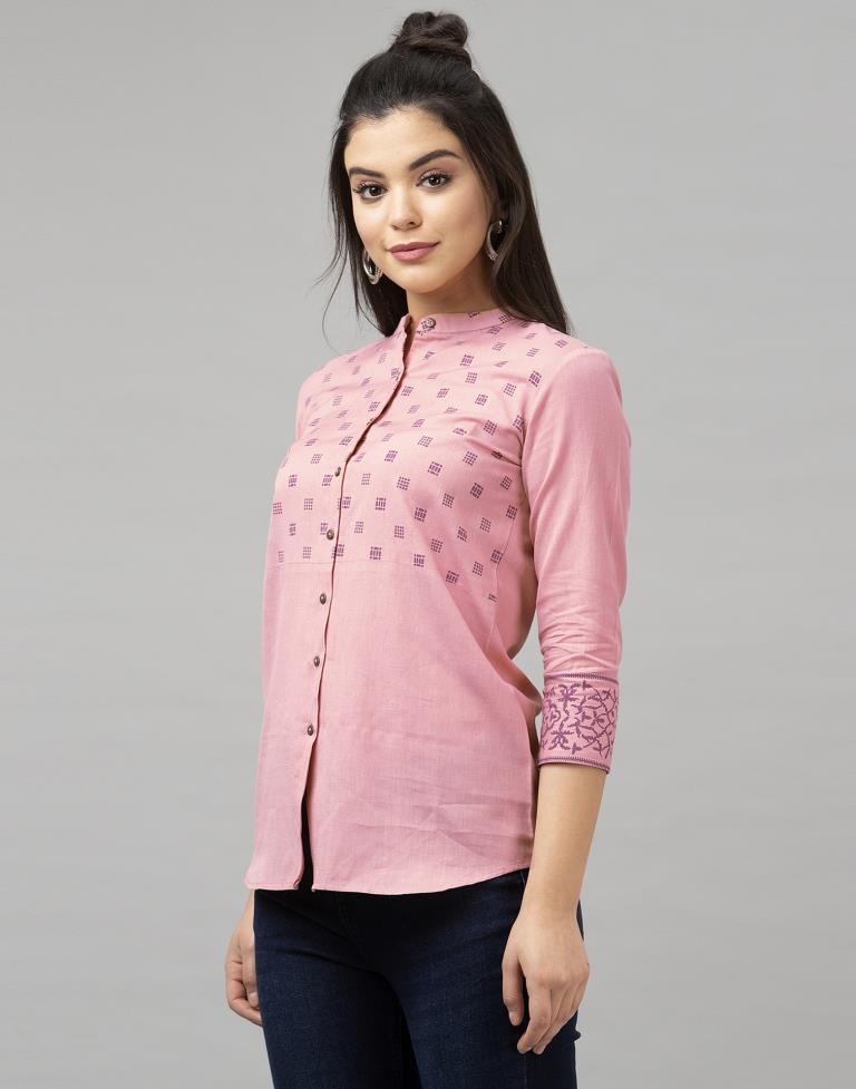 Pink Printed Cotton Tunic Top