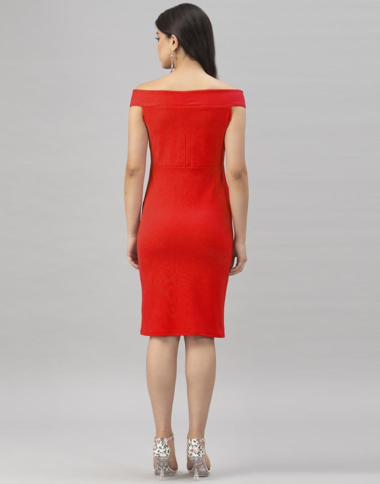 Red Coloured Knitted Lycra Bodycon | Leemboodi