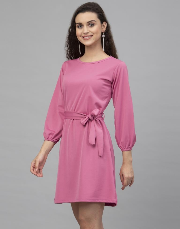 Divine Pink Coloured Knitted Lycra Dress | Leemboodi