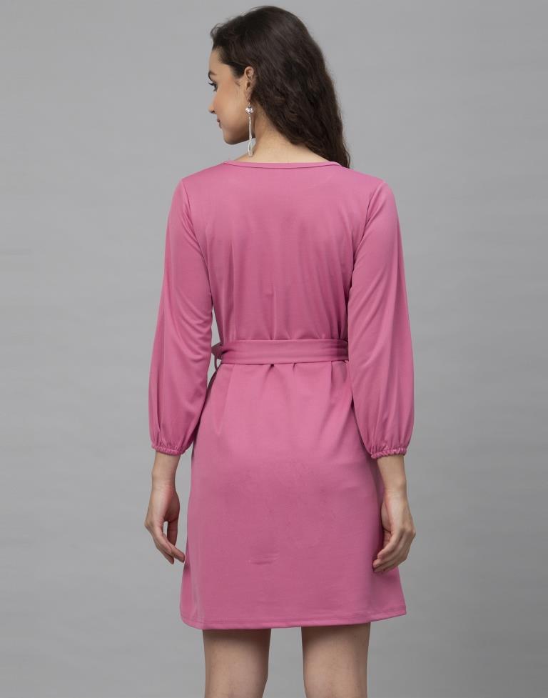 Divine Pink Coloured Knitted Lycra Dress | Leemboodi