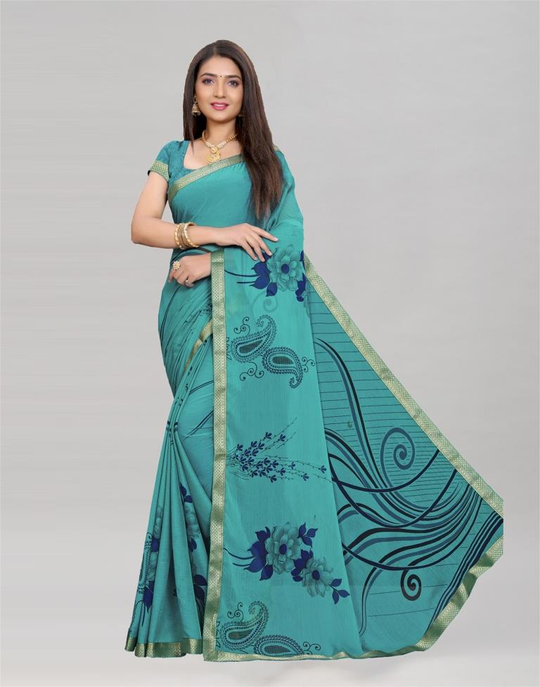 Green Chiffon Plain Saree – Leemboodi