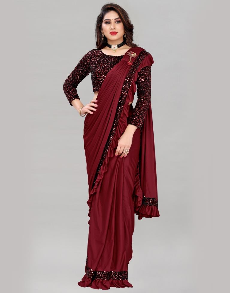 Maroon Georgette Ready to wear saree - Featured Product