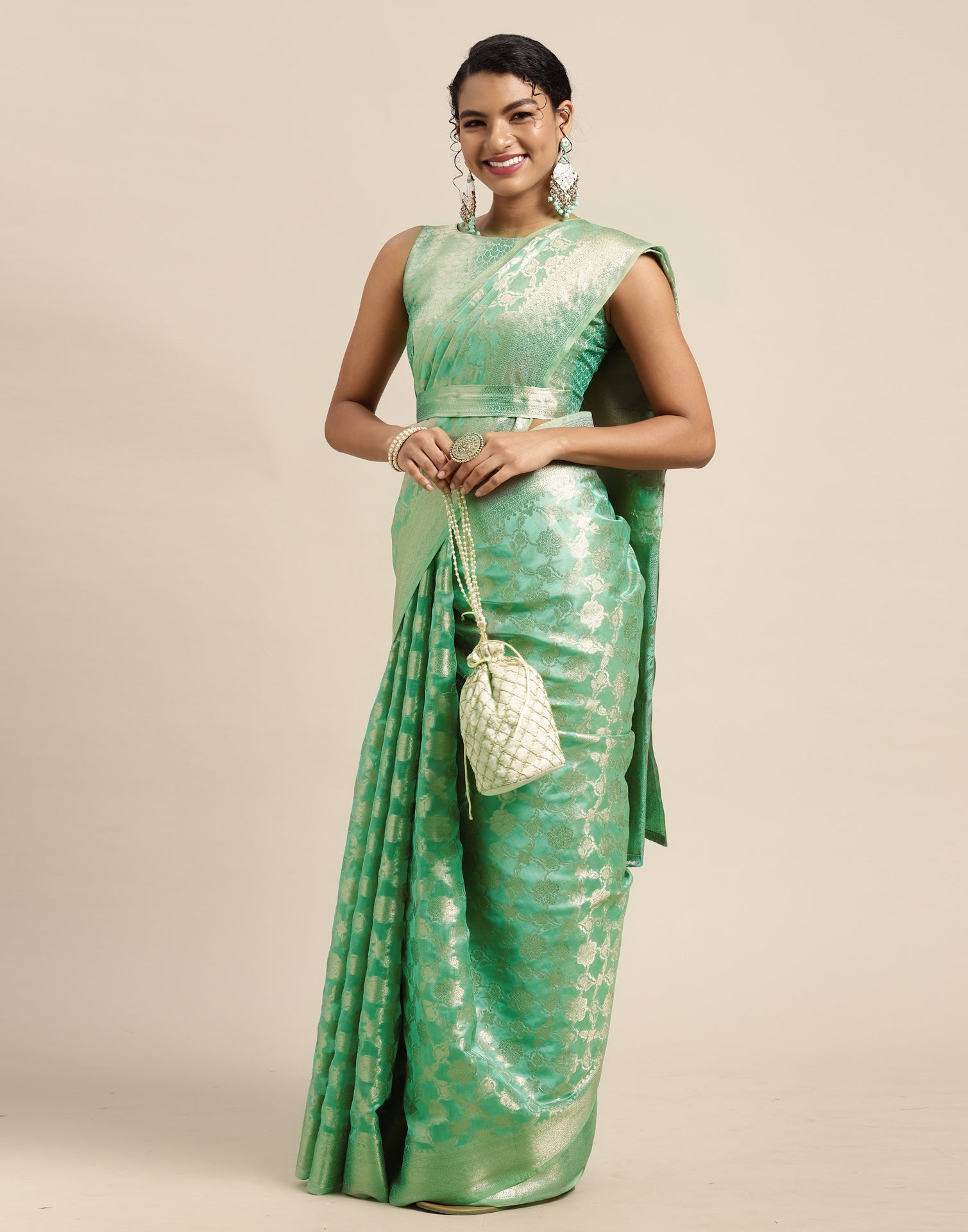 Mint Green Silk Elegance Saree main image 1
