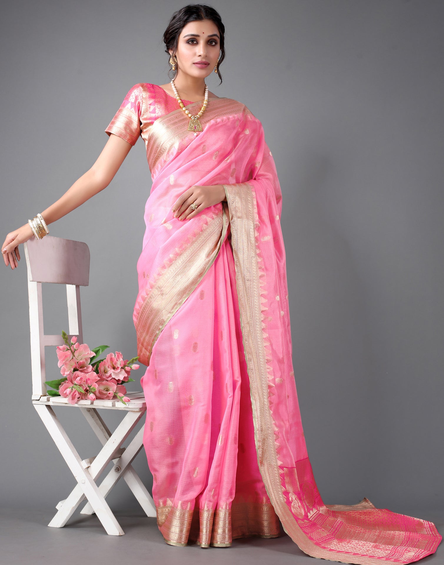 Graceful Pink Silk Saree