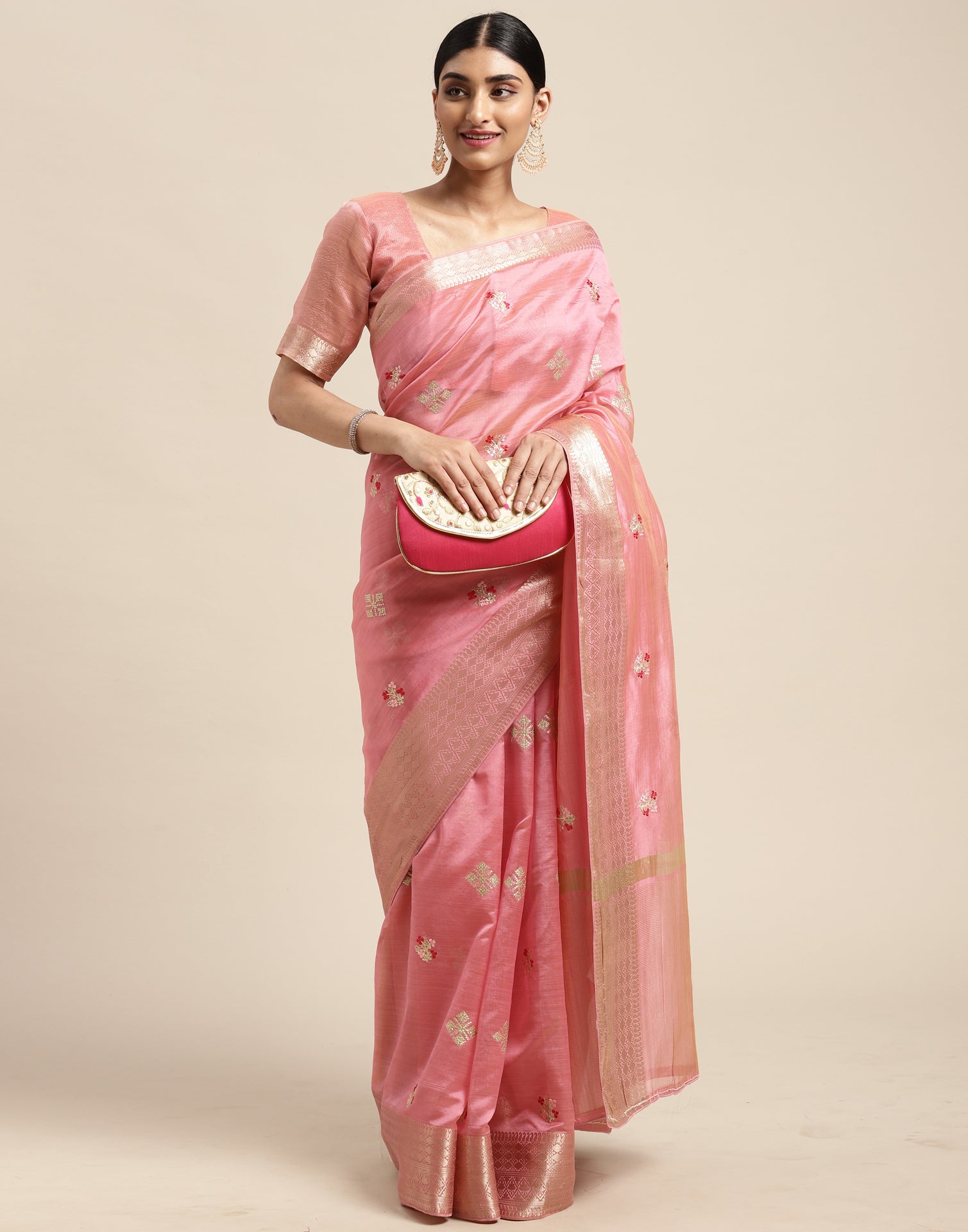 Pink embroidered saree with fine detailing
