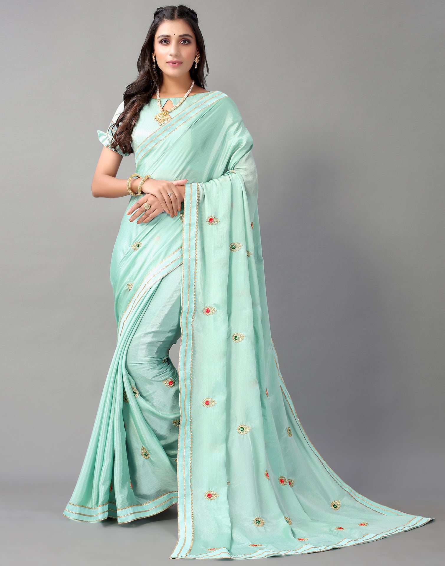 Exclusive Green Pure Chinon Saree with Soft Zari Work