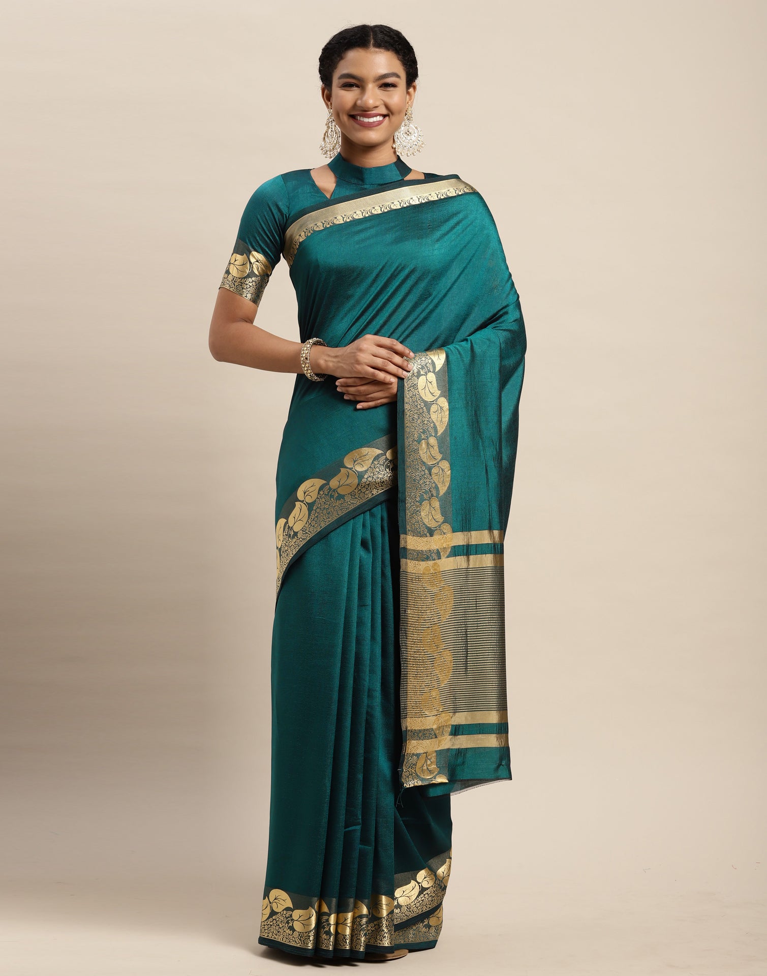 Dark Teal Blue Silk Saree | Leemboodi