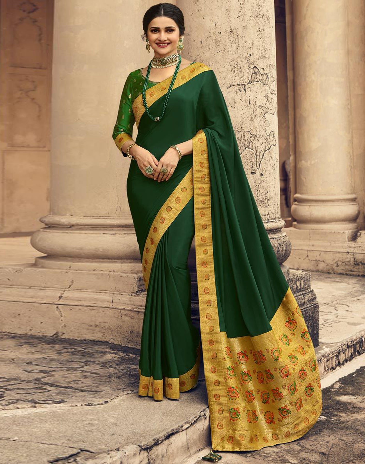 Dark Green Saree