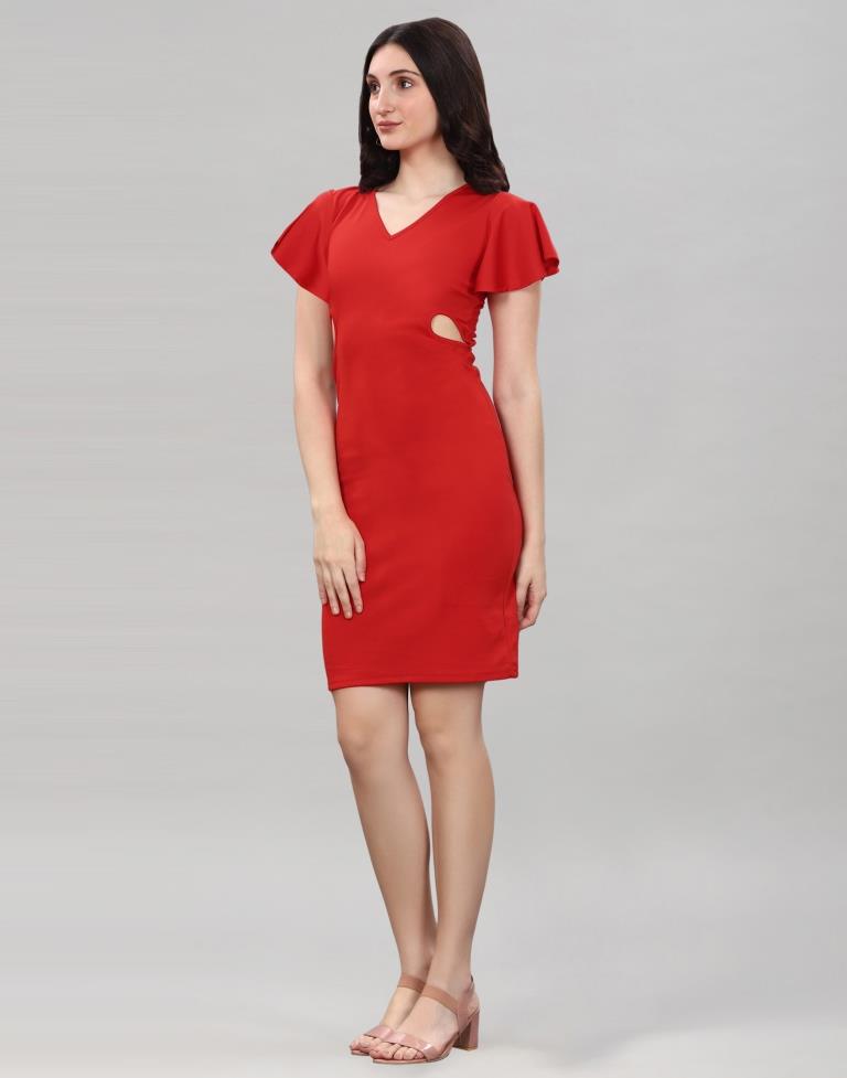 Red Bell Sleeve Bodycon Dress | Leemboodi
