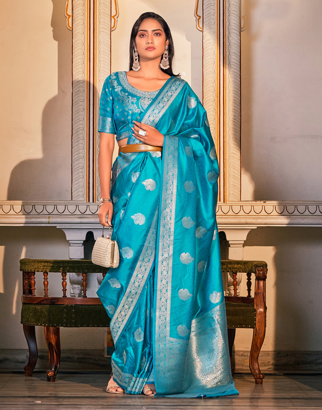 Turquoise Banarasi Silk Saree | Leemboodi