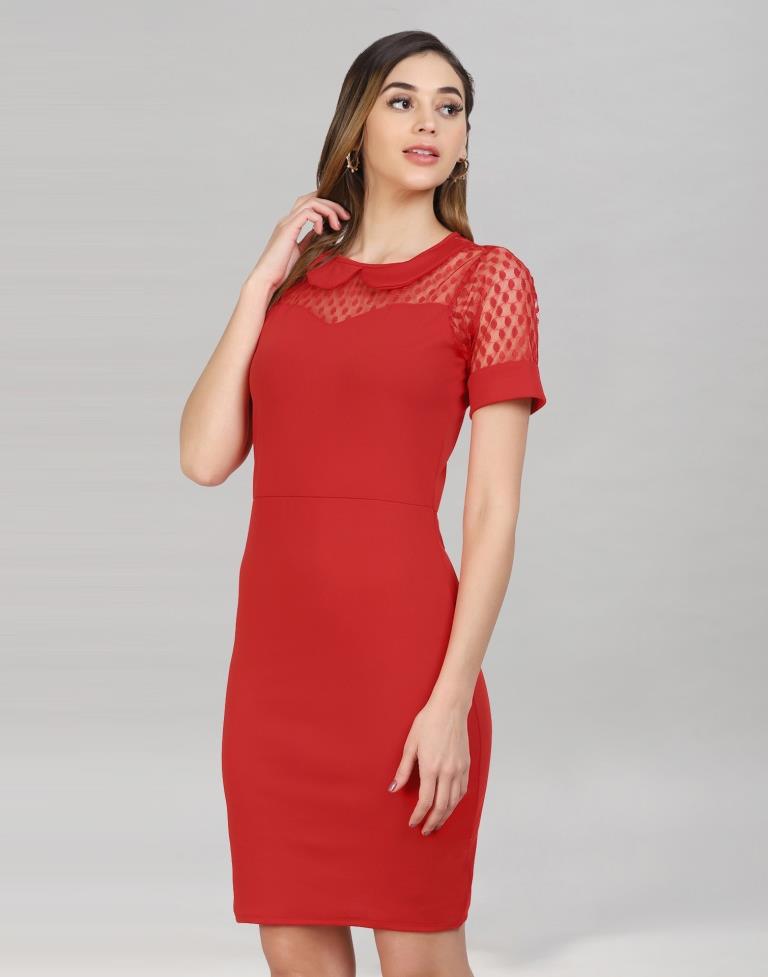Red Coloured Lycra Knitted Bodycon | Leemboodi