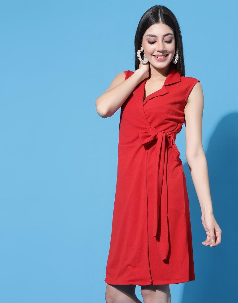 Red Knotted Collar Dress | Leemboodi