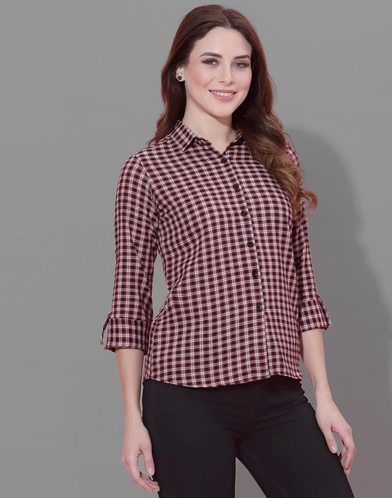 red black white check shirt