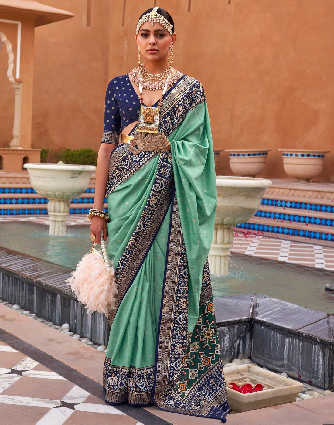 Mint Green Patola Silk Woven Saree | Leemboodi