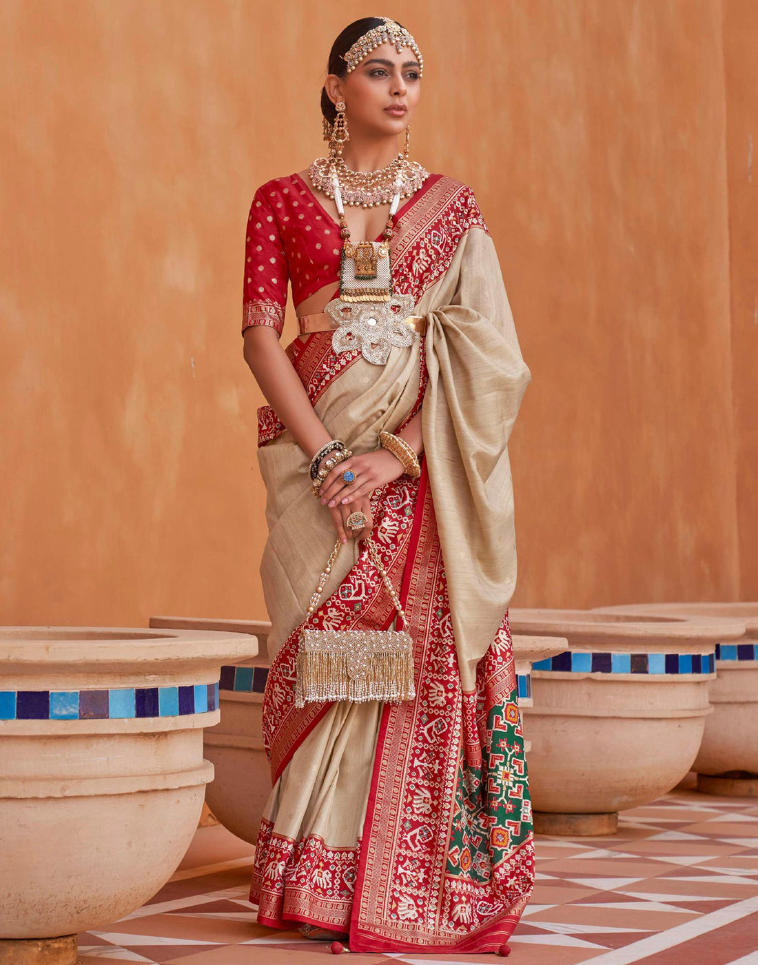 Beige Patola Silk Woven Saree | Leemboodi