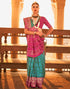 Cyan Blue & Pink Patola Silk Saree | Leemboodi