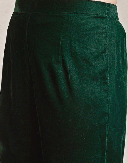 Dark Green Plain Velvet Straight Kurta Set With Dupatta