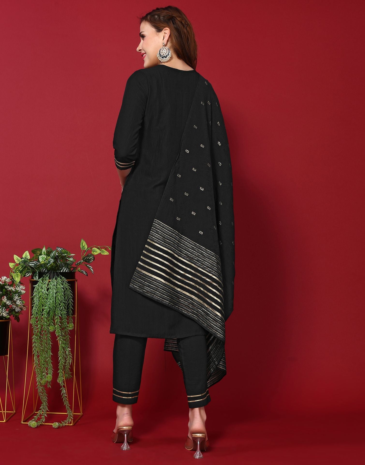 Black Embroidery Rayon Straight Kurta With Pant And Dupatta