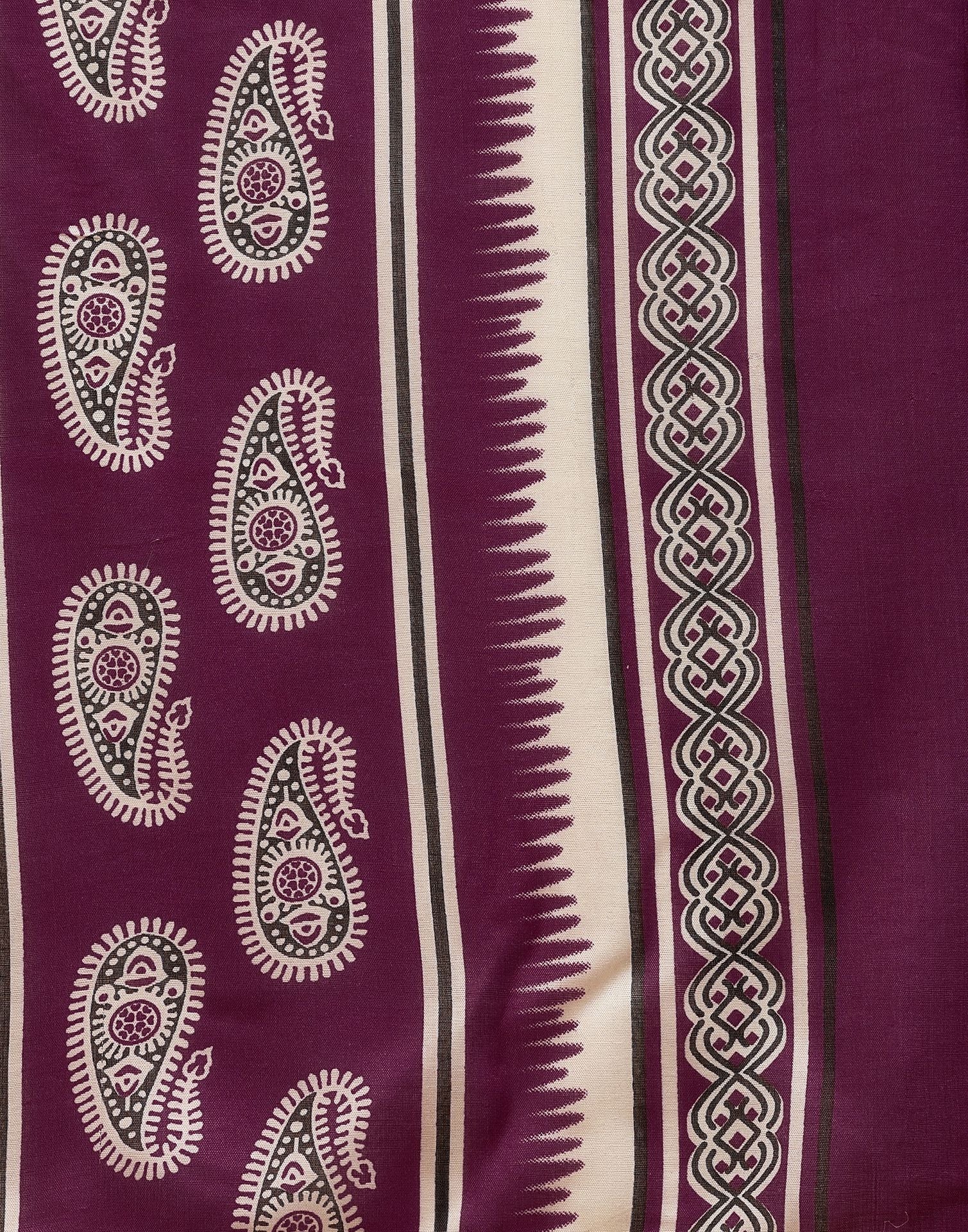 Purple Printed Cotton Straight Kurta With Pant And Dupatta