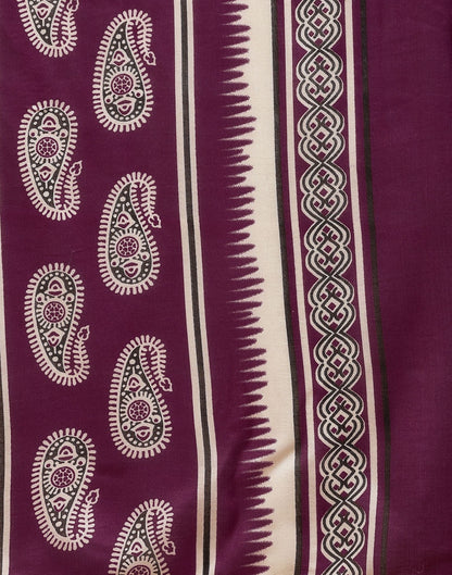 Purple Printed Cotton Straight Kurta With Pant And Dupatta
