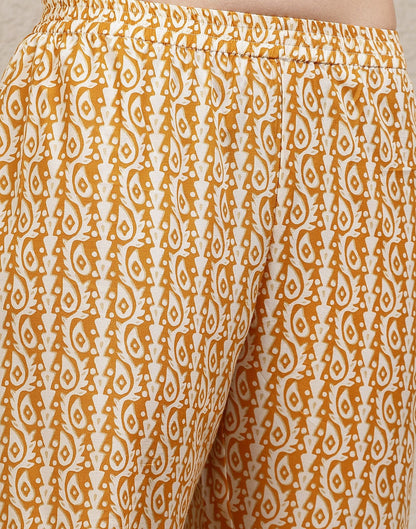 Turmeric Yellow Printed Cotton A-Line Kurta Set With Dupatta