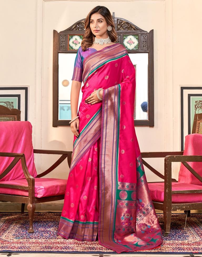Pink Jacquard Paithani Silk Saree