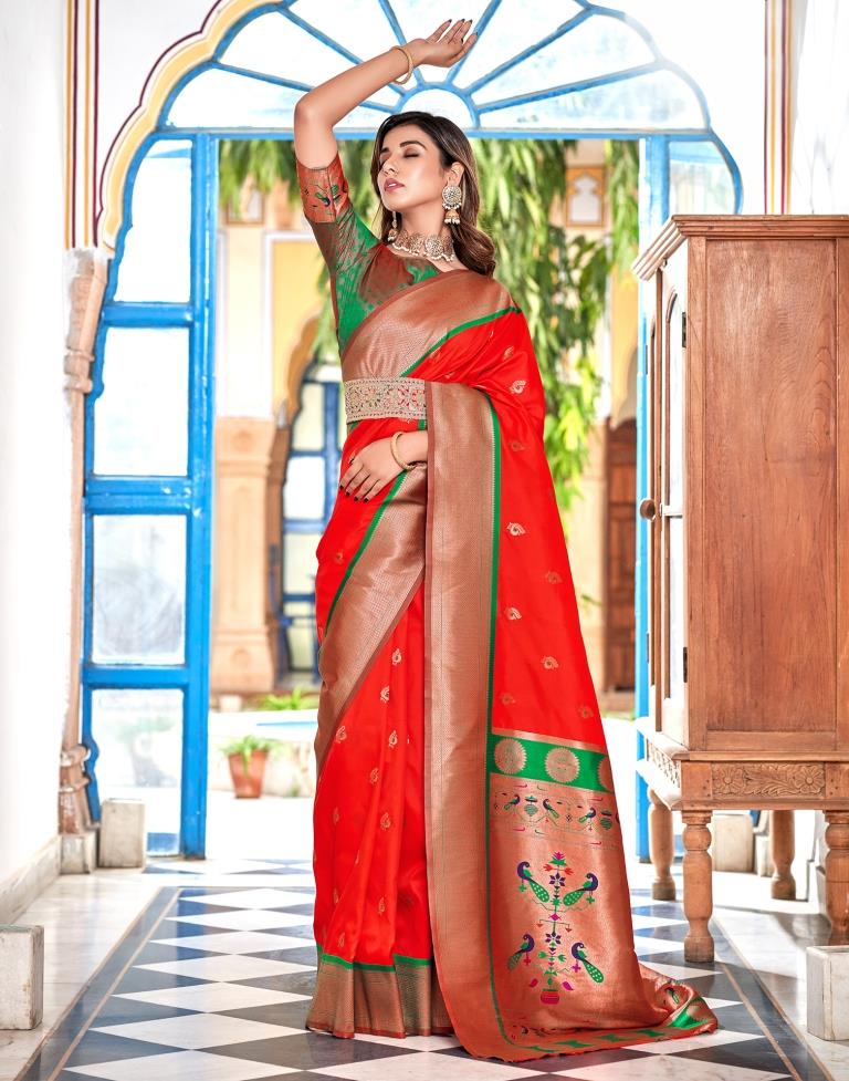 Red Jacquard Paithani Silk Saree
