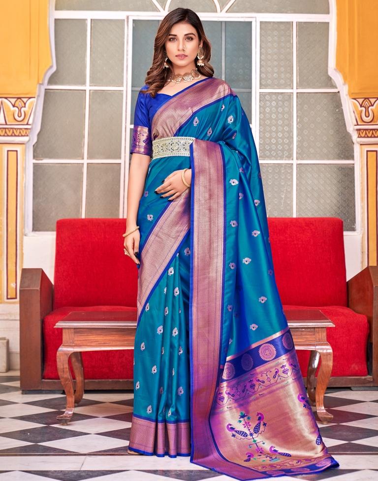 Blue Jacquard Paithani Silk Saree