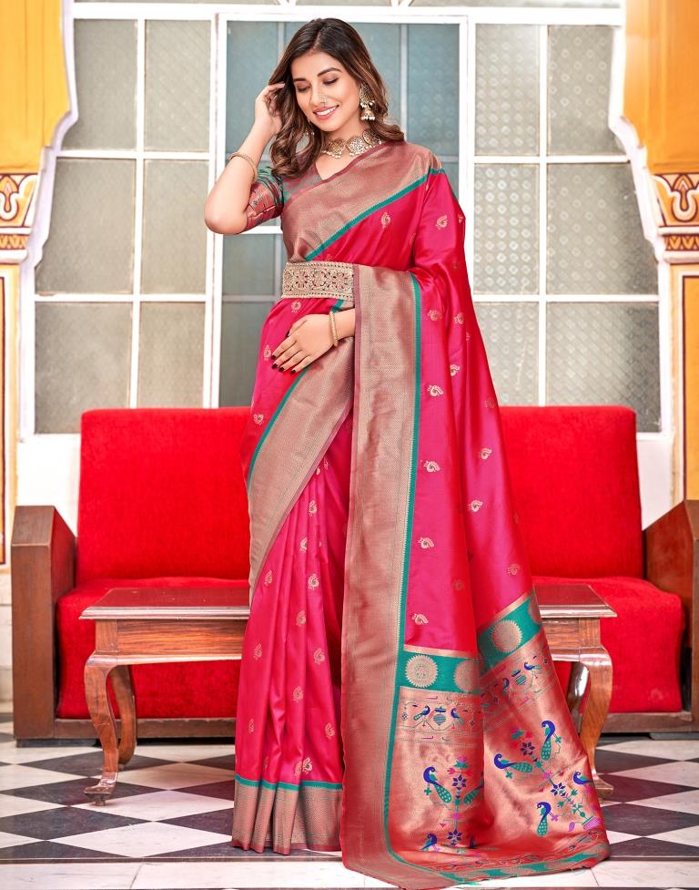Pink Jacquard Paithani Silk Saree