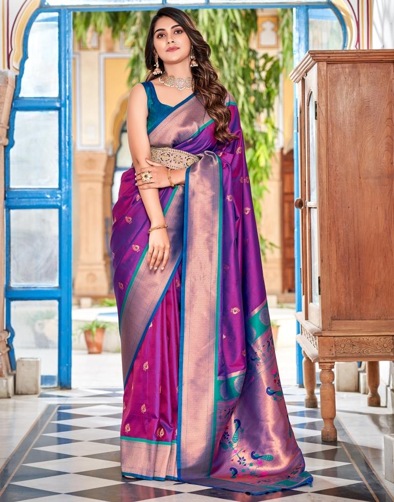 Purple Jacquard Paithani Silk Saree