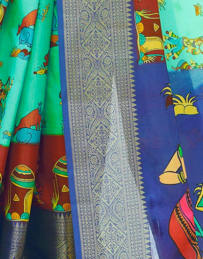 Turquoise Silk Printed Ready To Wear