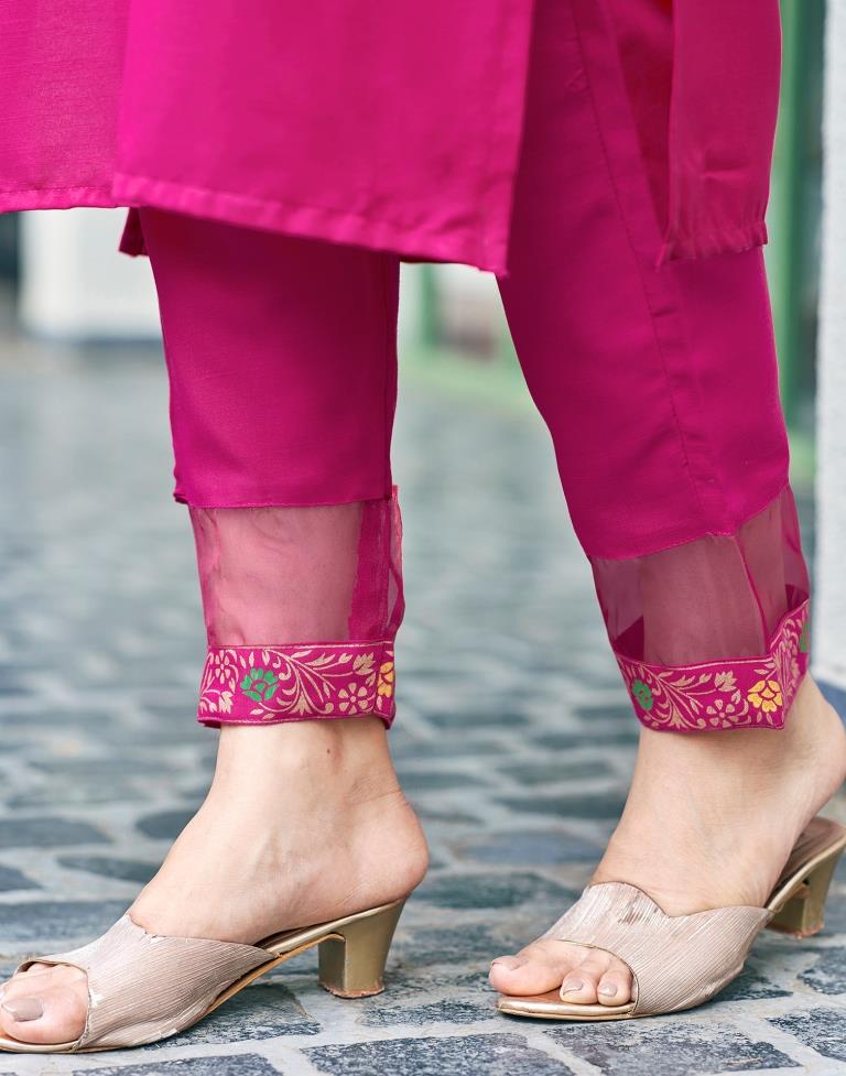 Pink Cotton Printed Straight Kurta Set With Dupatta