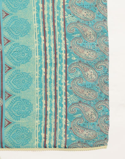 Blue Printed Cotton A-Line Kurta Set with Dupatta