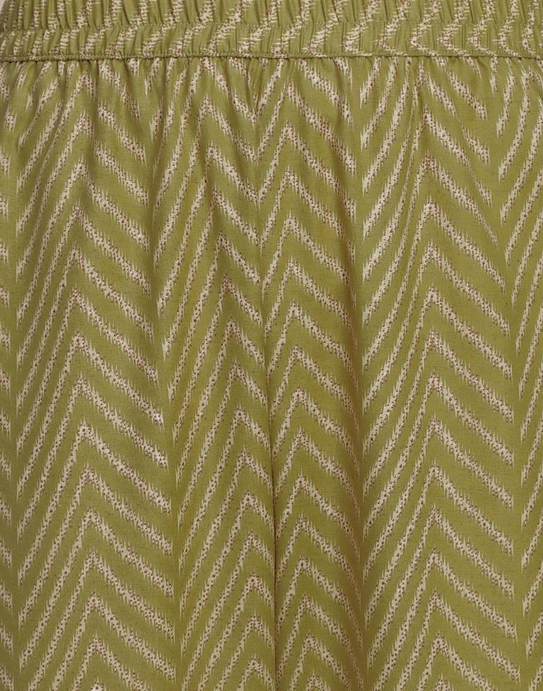 Olive Green Printed Cotton A-Line Kurta Set with Dupatta