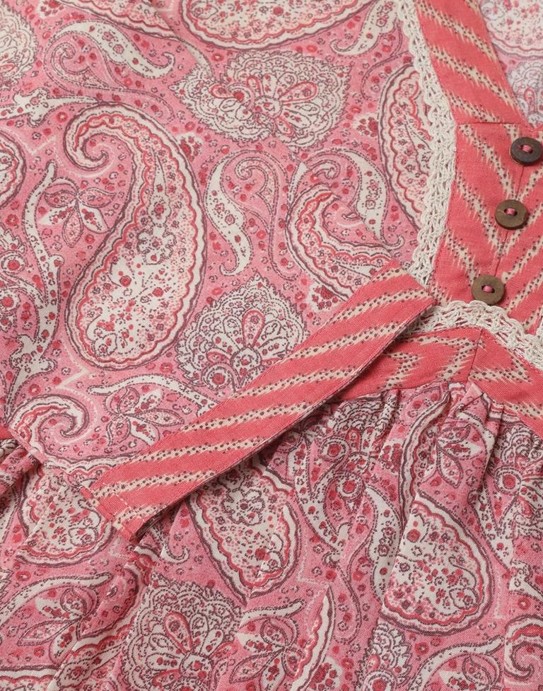 Pink Printed Cotton A-Line Kurta Set with Dupatta