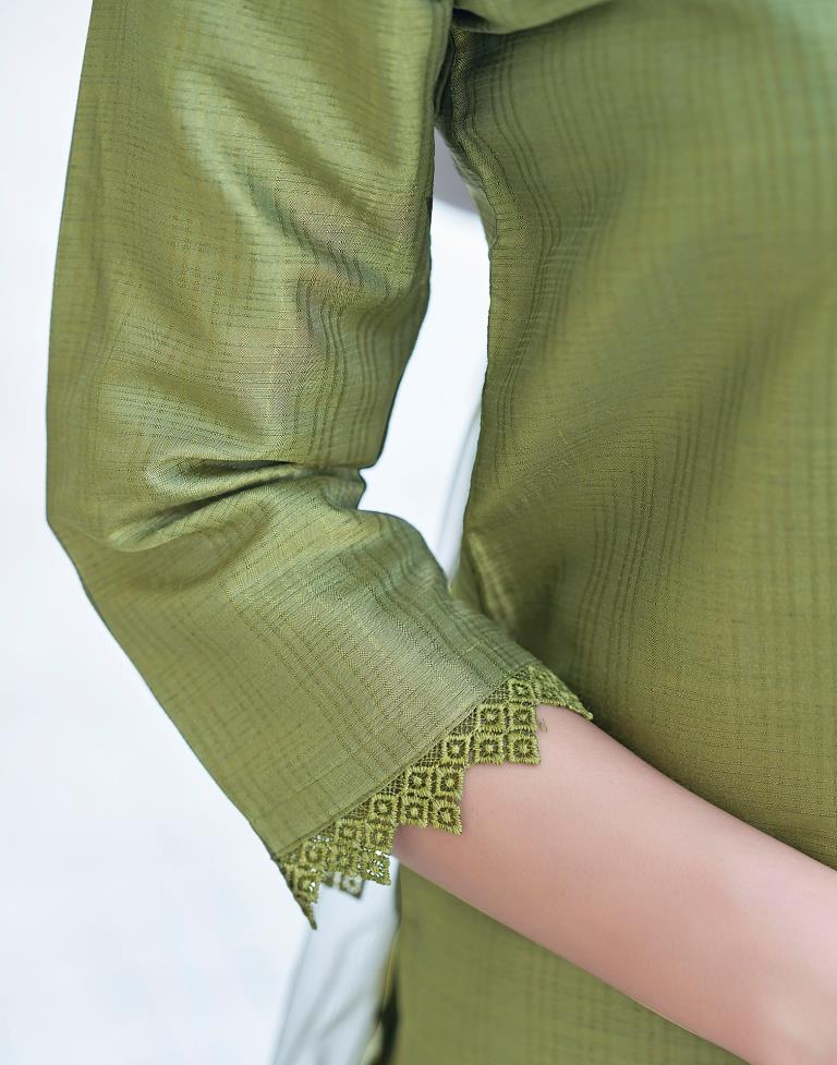 Olive Green Silk Embroidery Straight Kurta Set