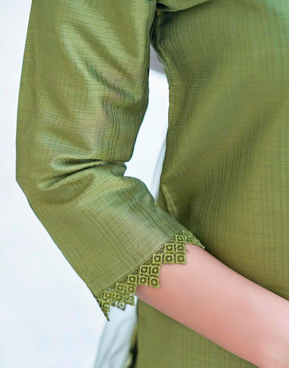 Olive Green Silk Embroidery Straight Kurta Set