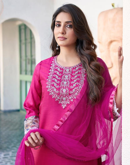 Pink Silk Plain Kurta Set With Duptta